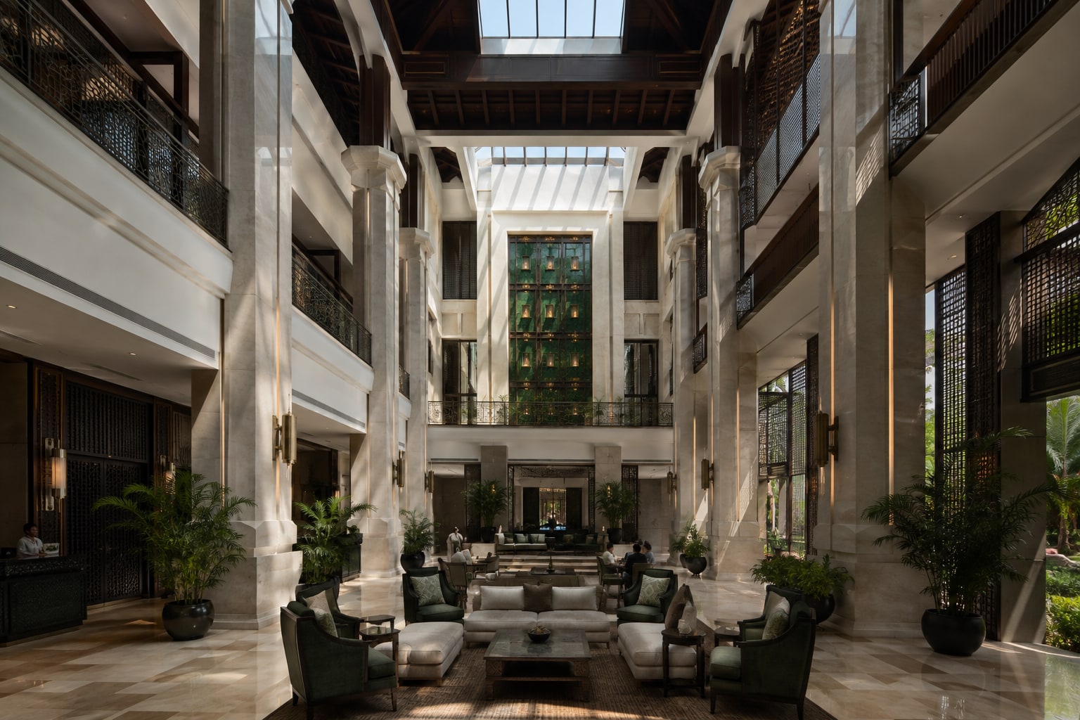 A tall premium interior demonstrating why ceiling height changes scenting volume