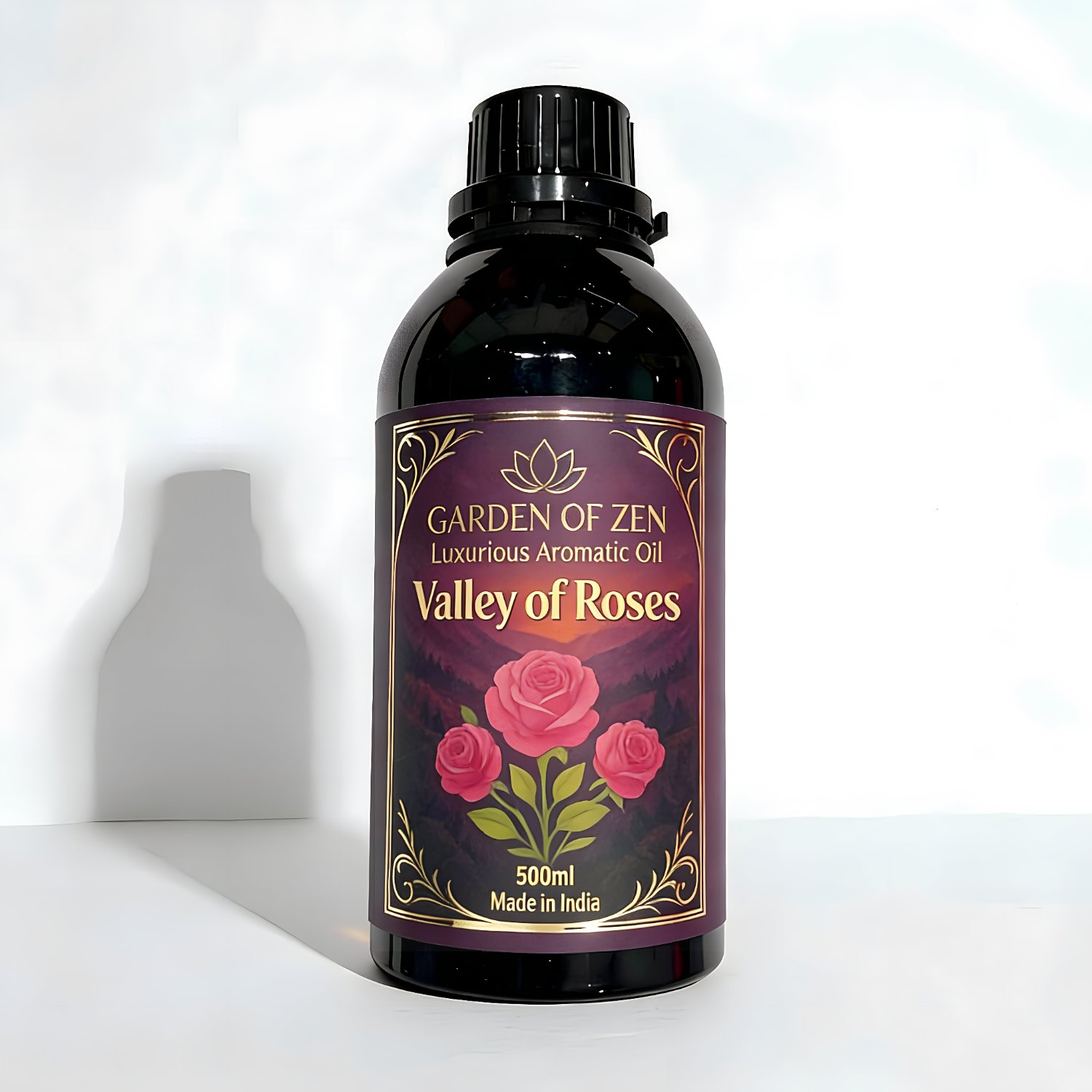 Valley of Roses aromatic oil bottle (500ml) on white
